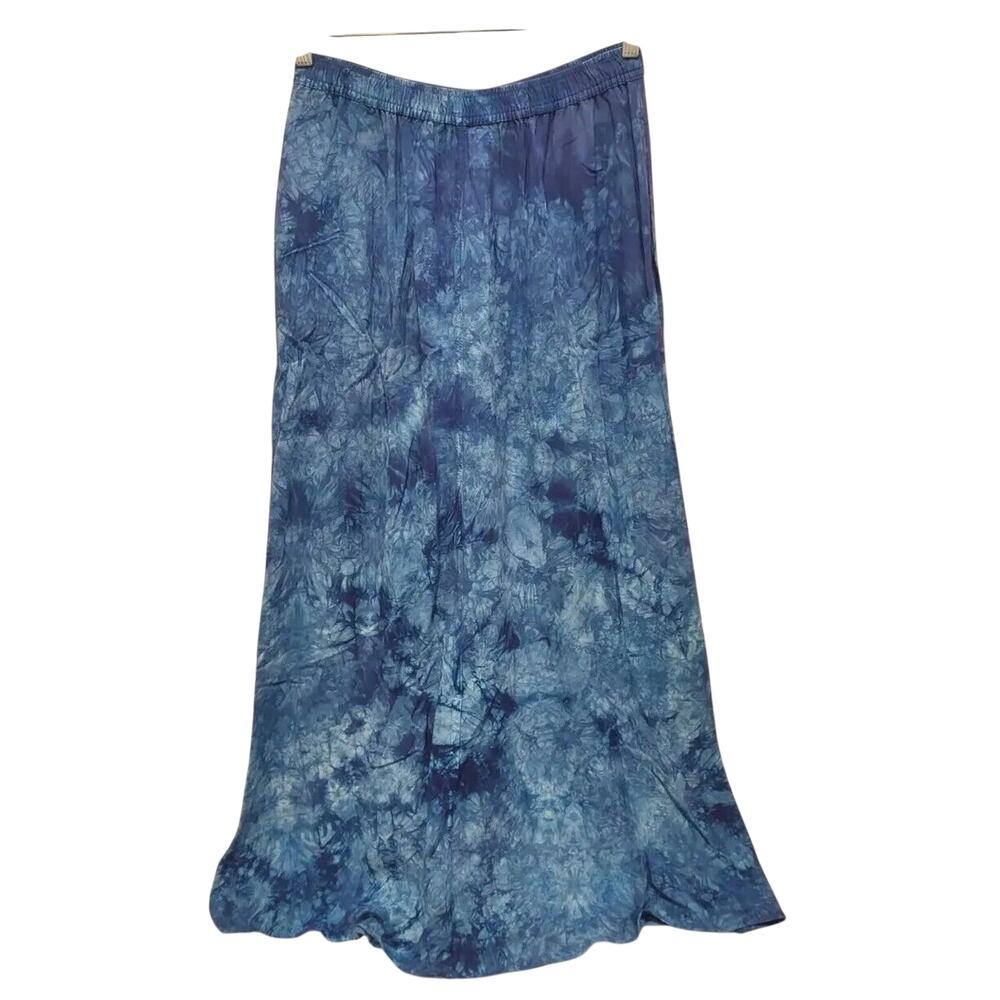 Vintage Carole Little Long Blue Floral Peasant Skirt Size M Pockets Rayon YK